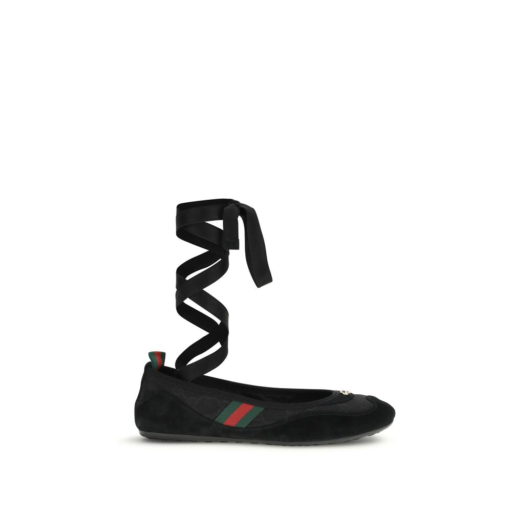 Gucci Black Fabric Ballet Flats