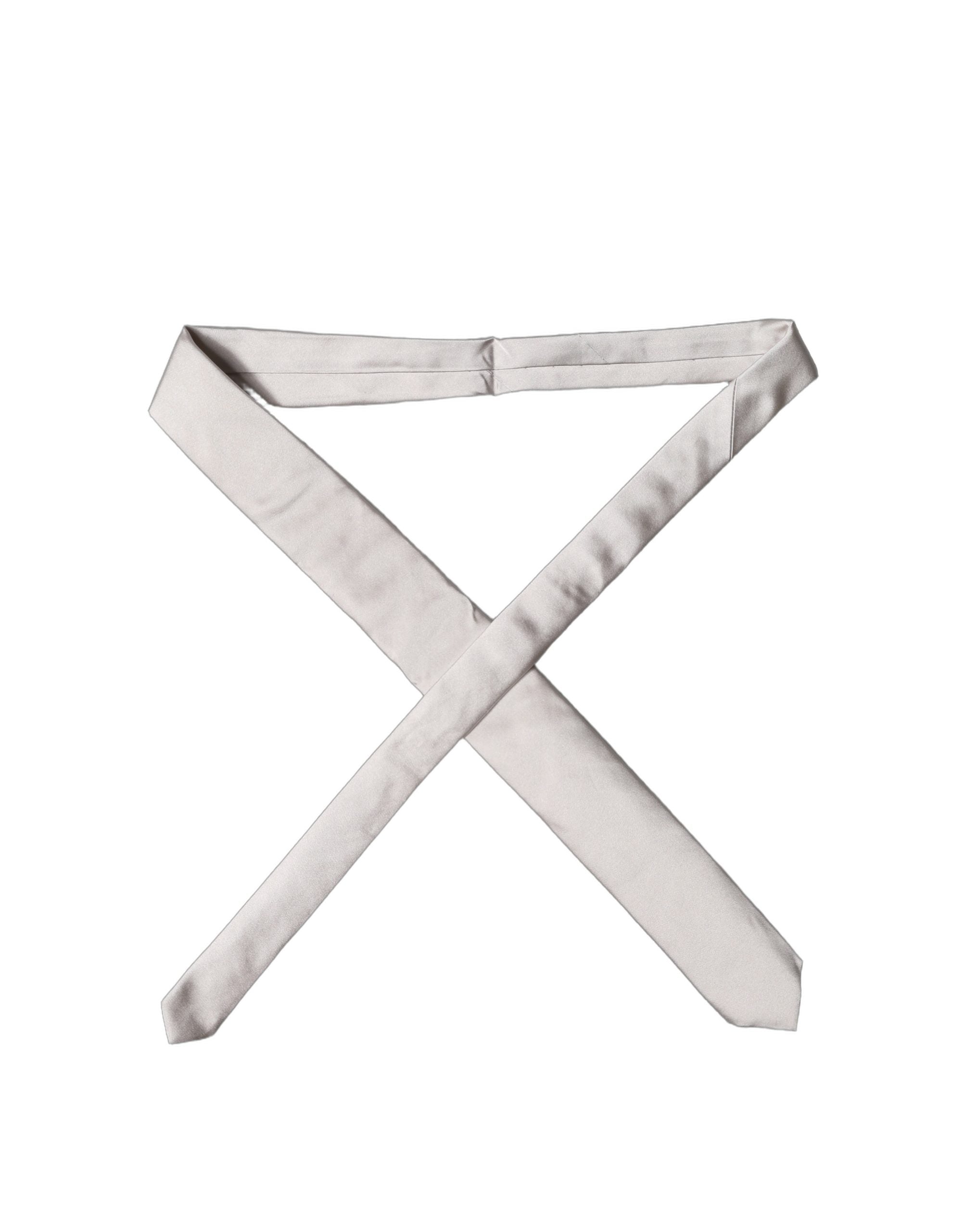 Dolce & Gabbana Light Gray Silk Satin Wide Adjustable Men Necktie Tie