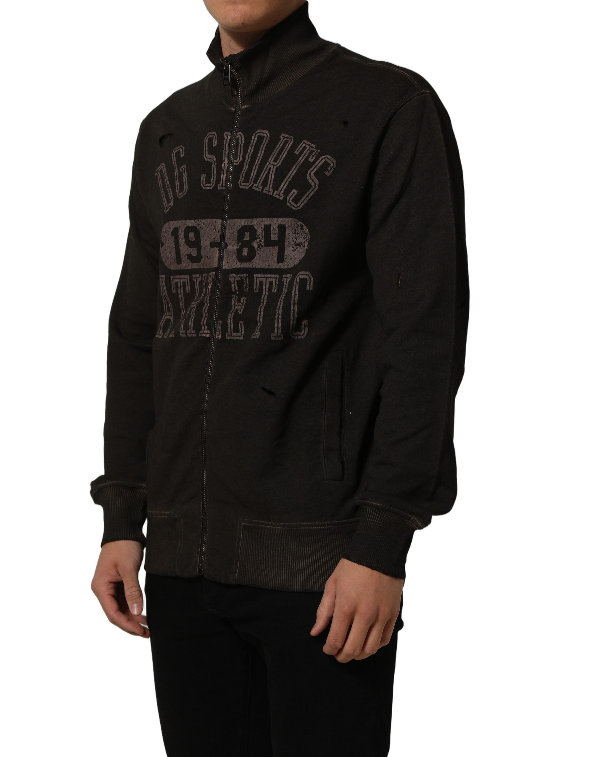 Dolce & Gabbana Brown Logo Print Full Zip Sweatshirt Sweater