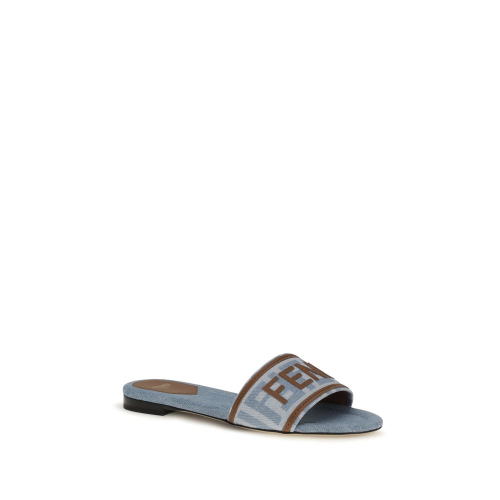 Fendi Blue Polyamide Flat Sandals