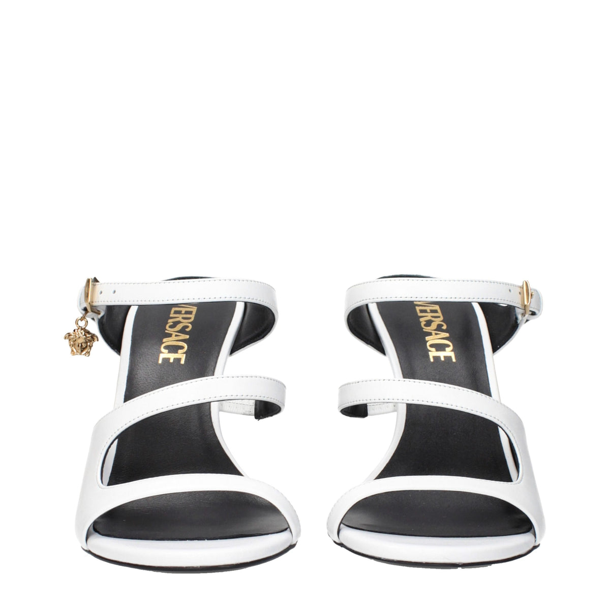 Versace White Leather Stiletto Heel Sandals