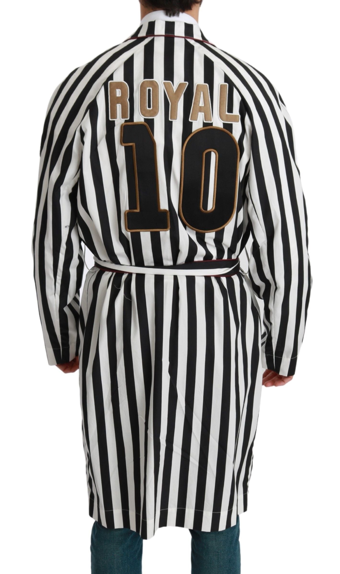 Dolce & Gabbana Black Coat Nightgown White Cotton Robe