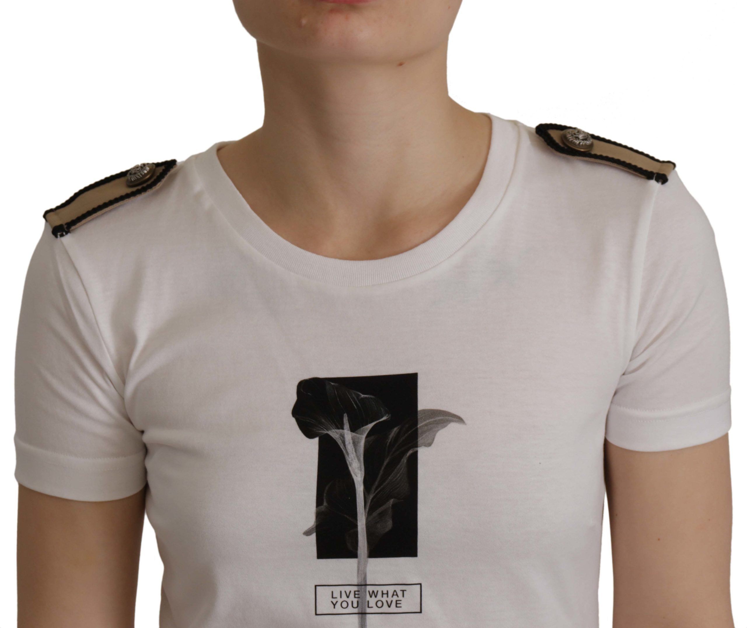 Dolce & Gabbana White Black Roses Crewneck Cotton T-shirt