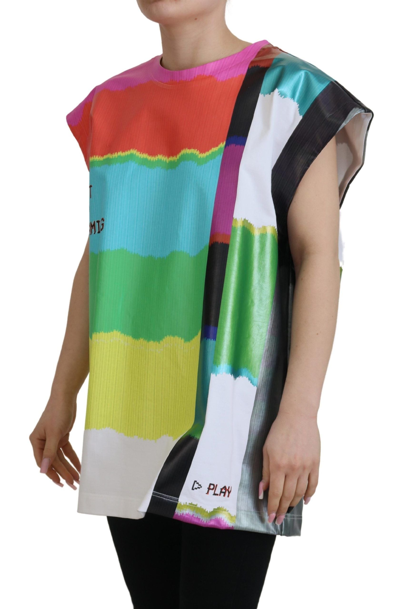 Dolce & Gabbana Multicolor TV Print Blouse Cotton T-shirt