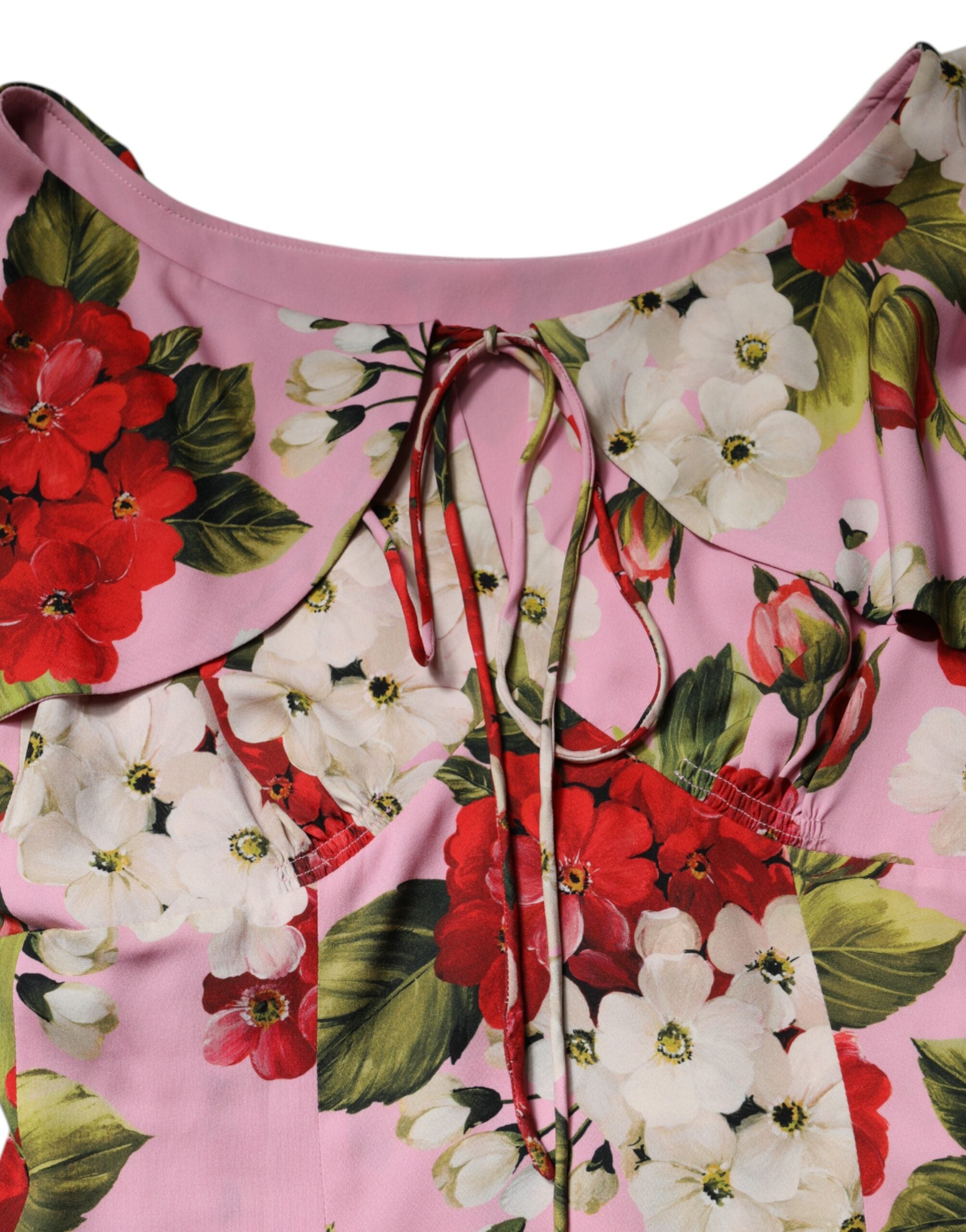 Dolce & Gabbana Pink Floral Silk Short Sleeves Blouse Top