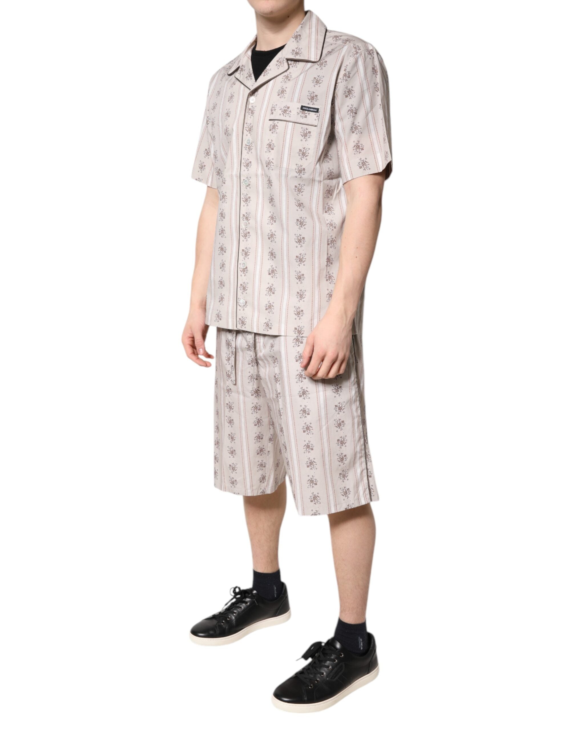 Dolce & Gabbana Beige Floral Print Cotton Men Pajama Set Sleepwear