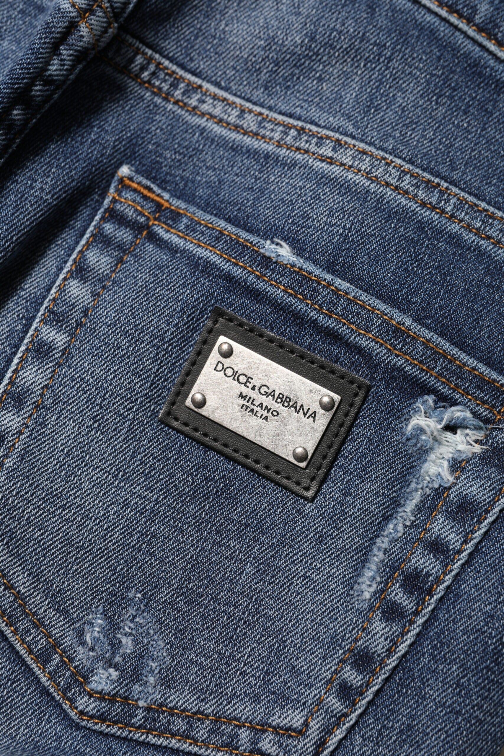 Dolce & Gabbana Blue Washed Cotton High Waisted Denim Jeans