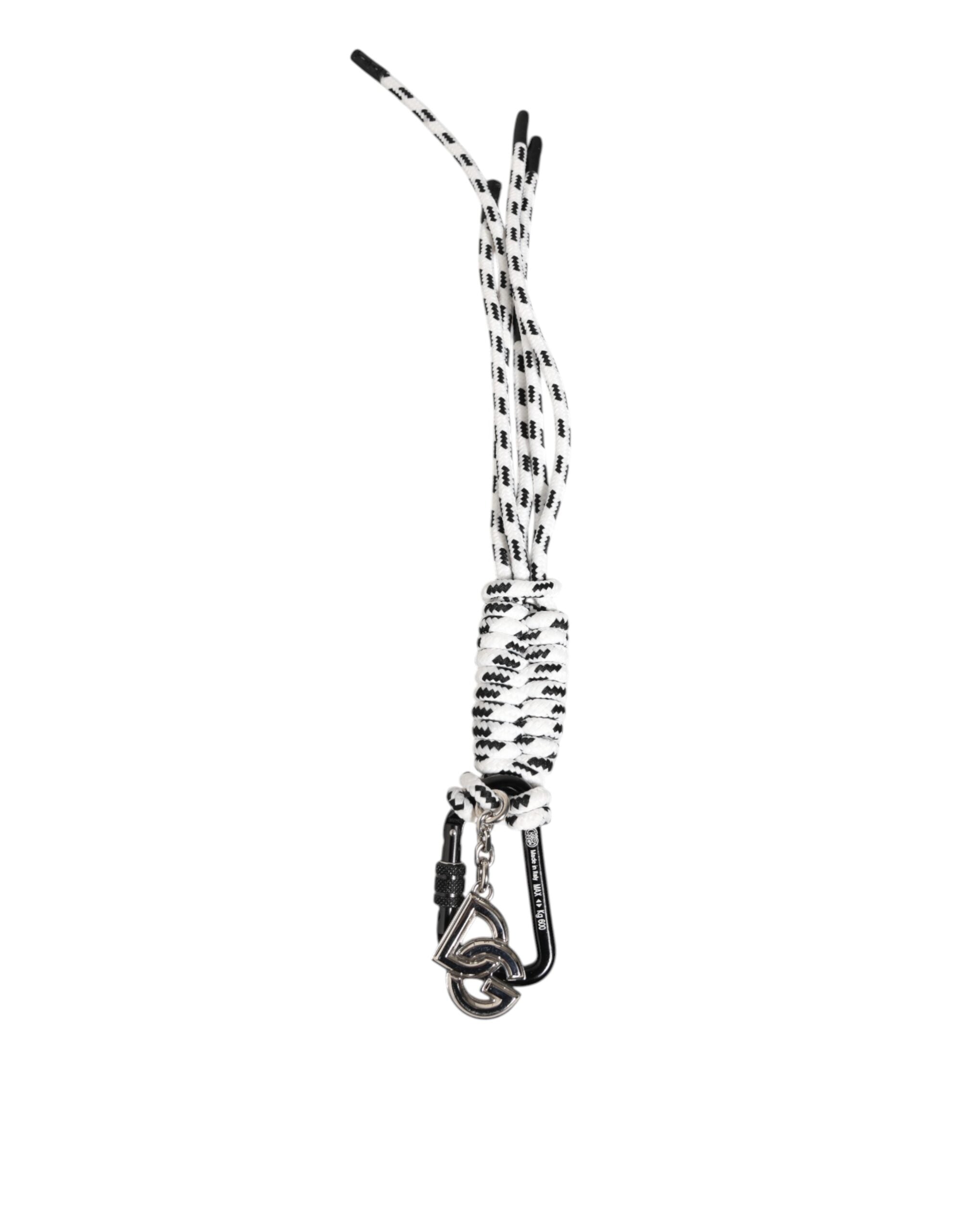 Dolce & Gabbana Black White Polyester Tape String DG Logo Keychain Keyring