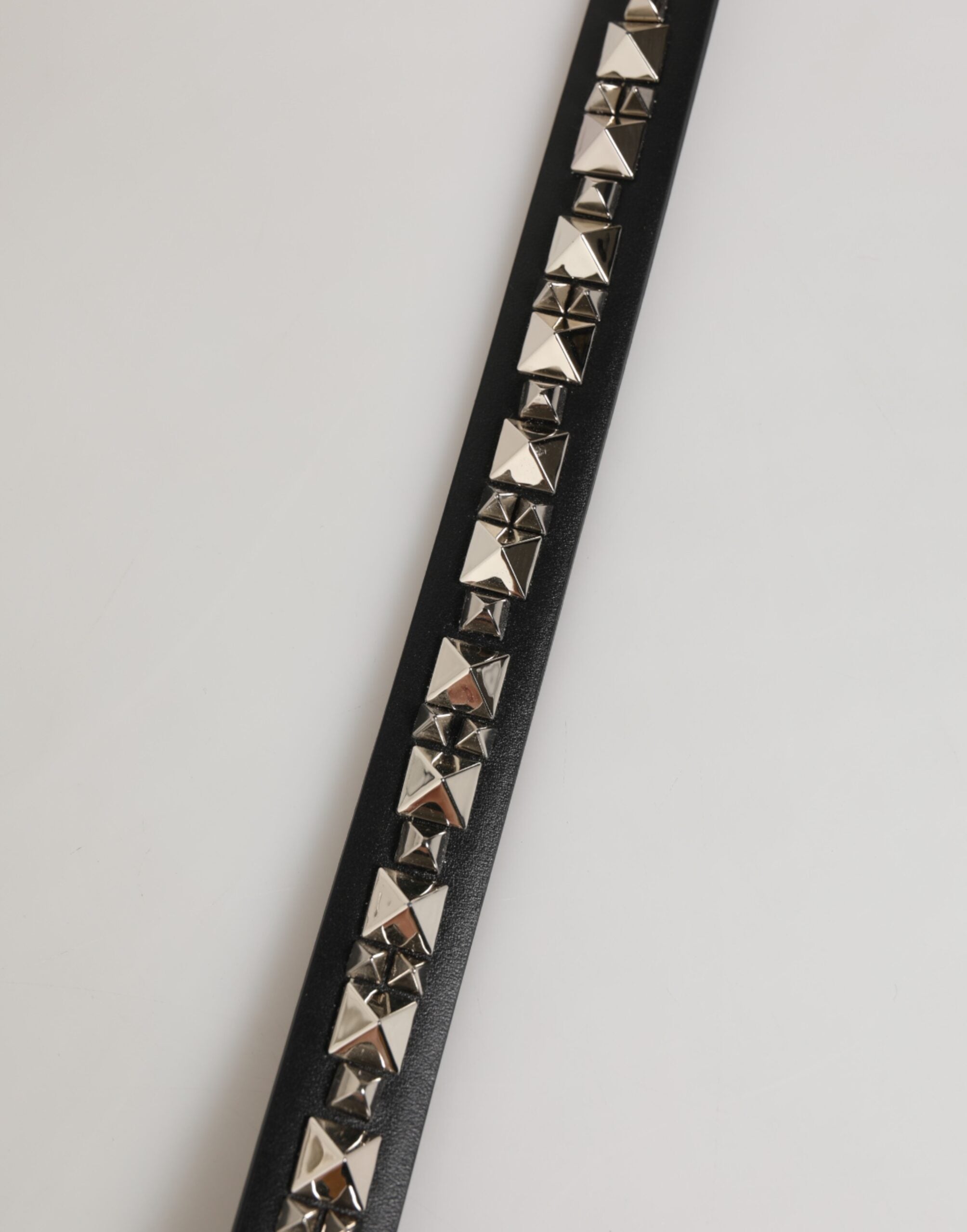 Dolce & Gabbana Black Leather Studded Silver-Tone Buckle Belt