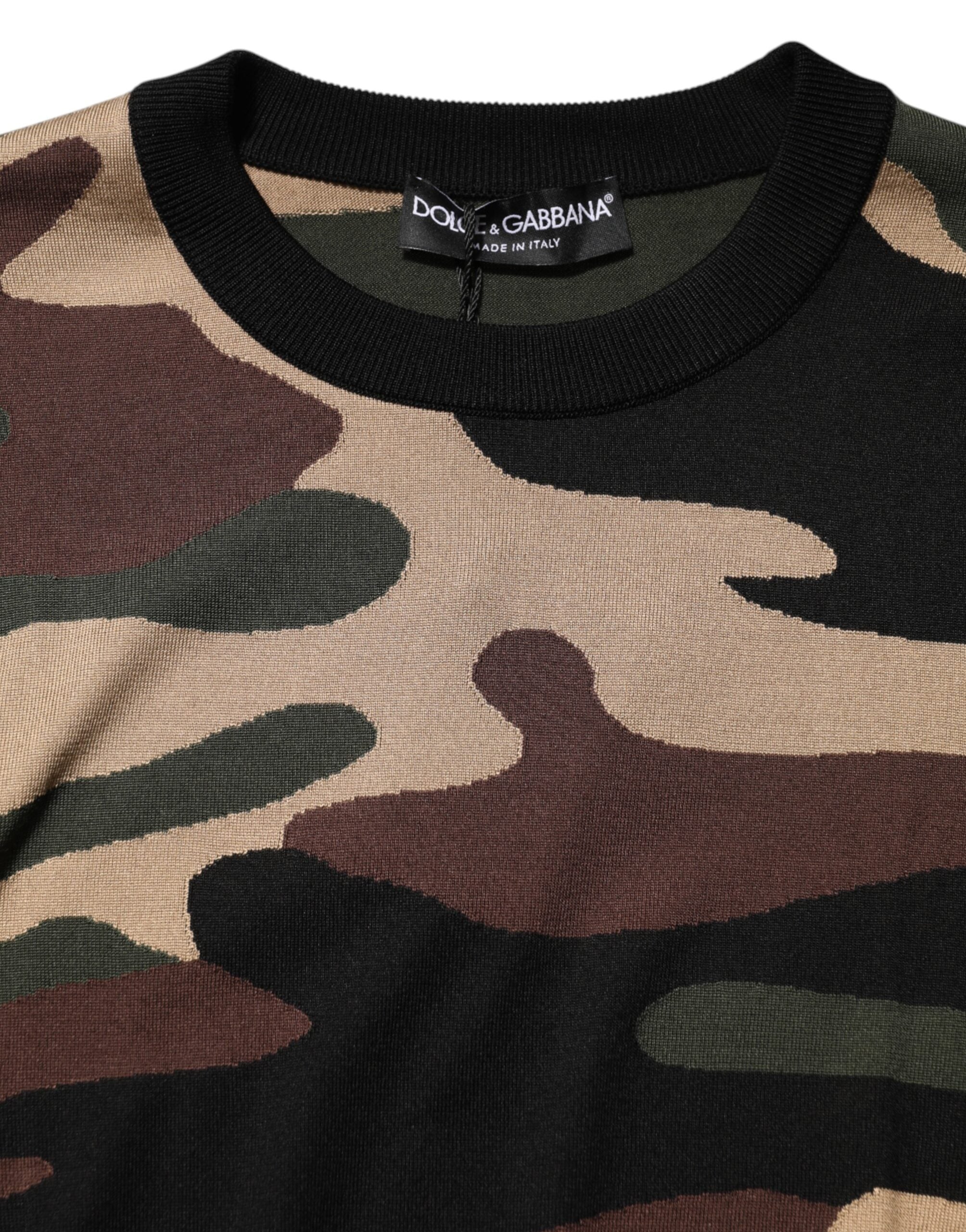 Dolce & Gabbana Multicolor Camouflage Crew Neck Men Pullover Sweater