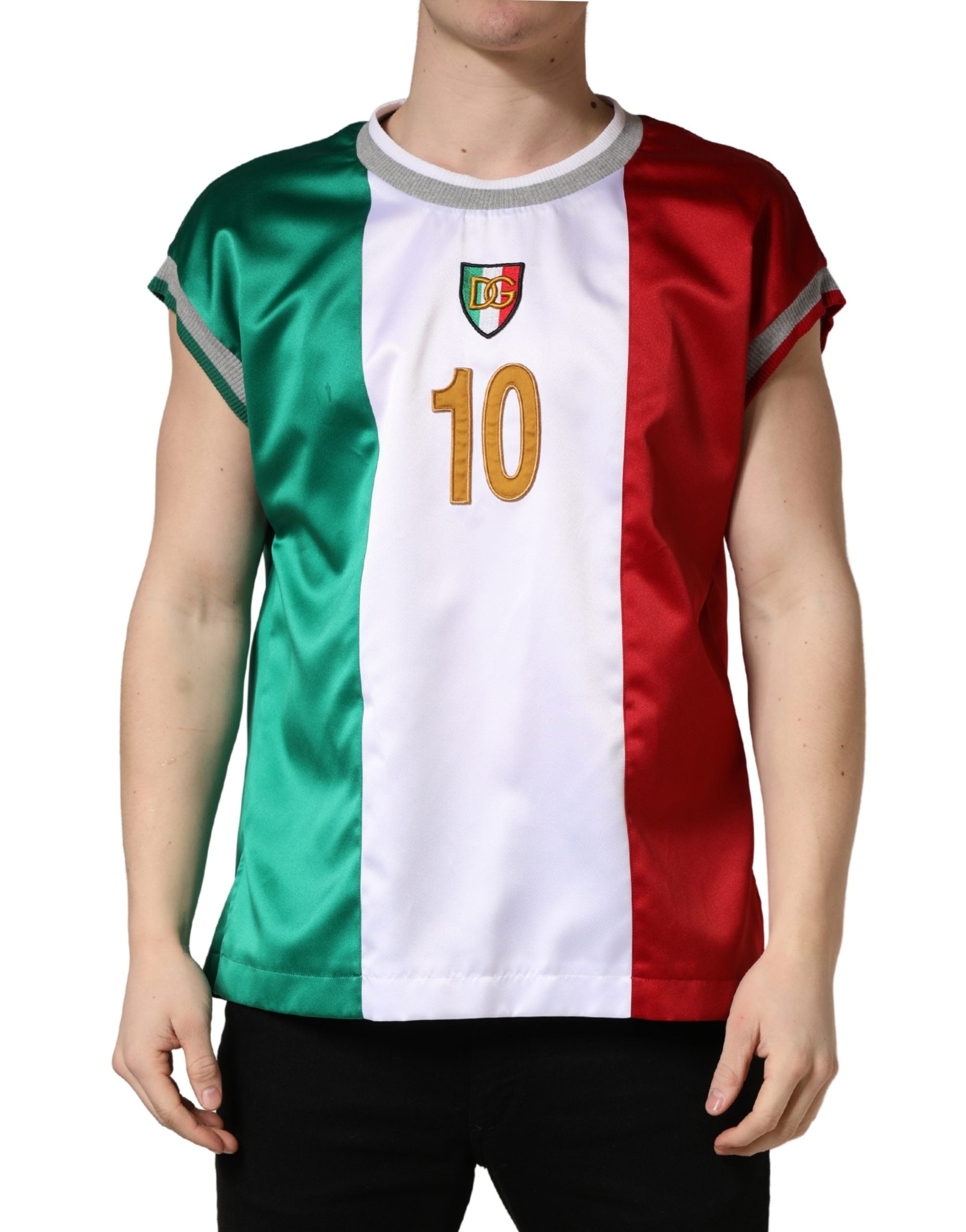 Dolce & Gabbana Multicolor Italia DG Logo Satin Tank T-shirt