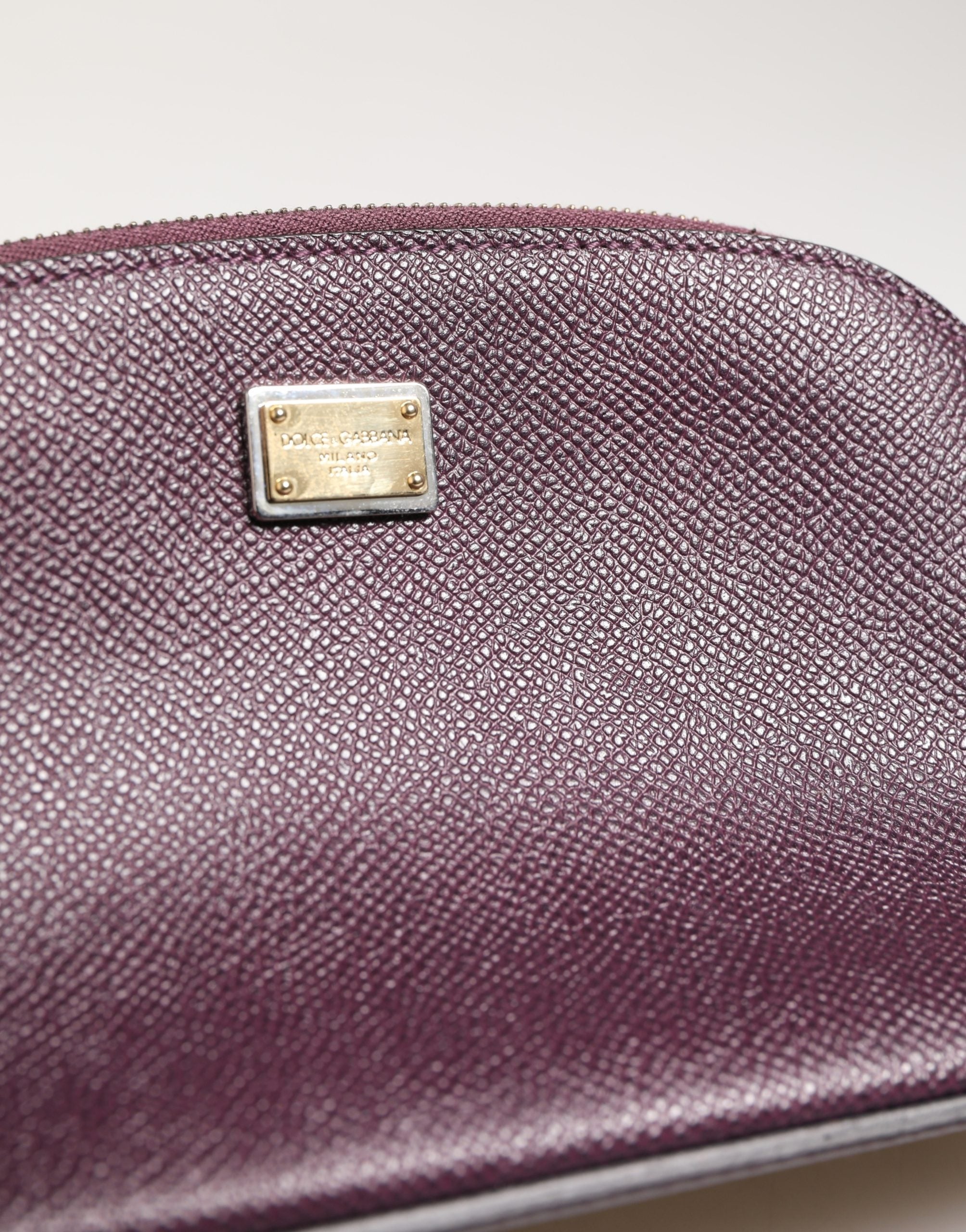 Dolce & Gabbana Dark Purple Leather DG Logo Zip Around Hand Purse Wallet