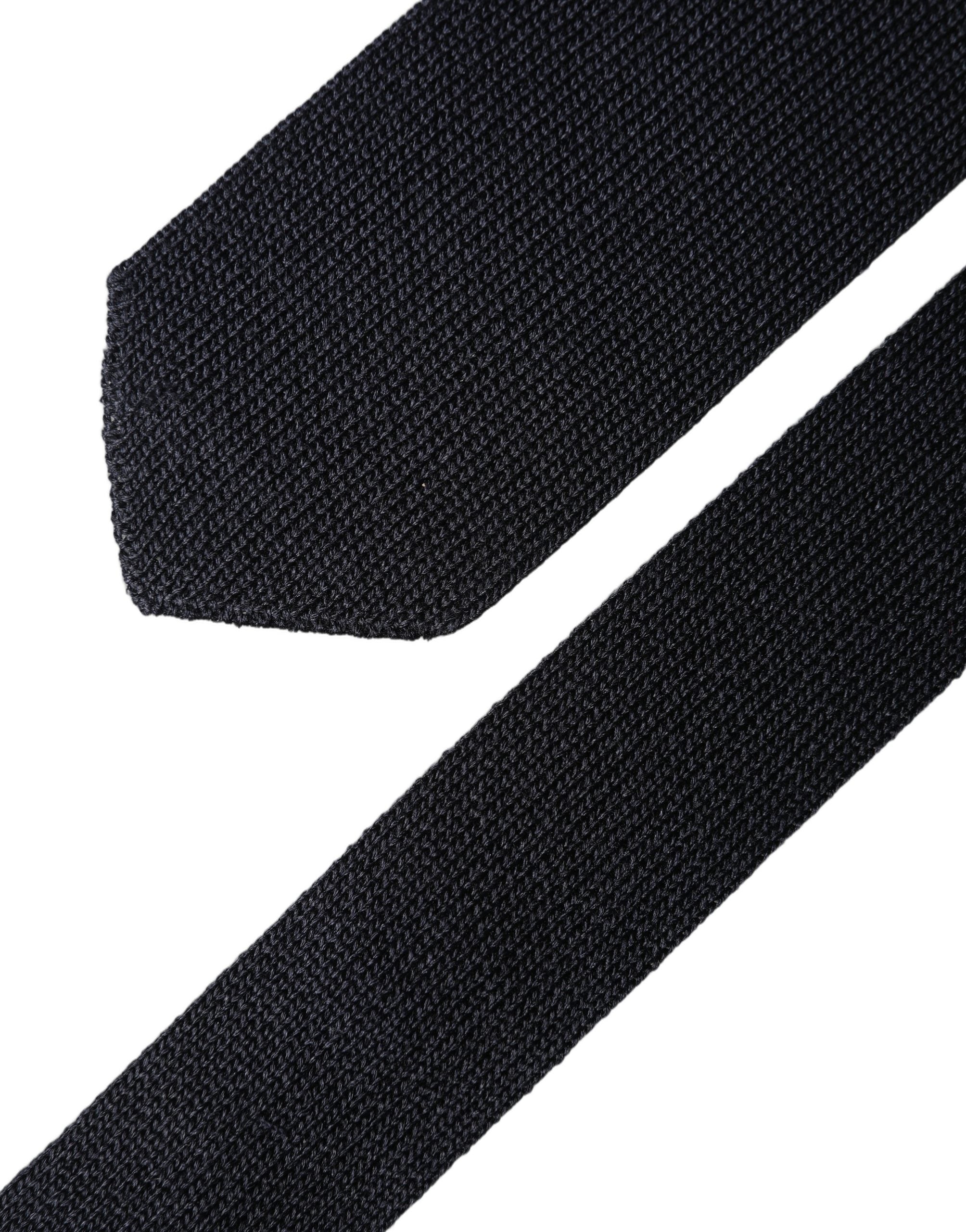 Dolce & Gabbana Dark Blue Solid 100% Silk Adjustable Men Necktie Tie