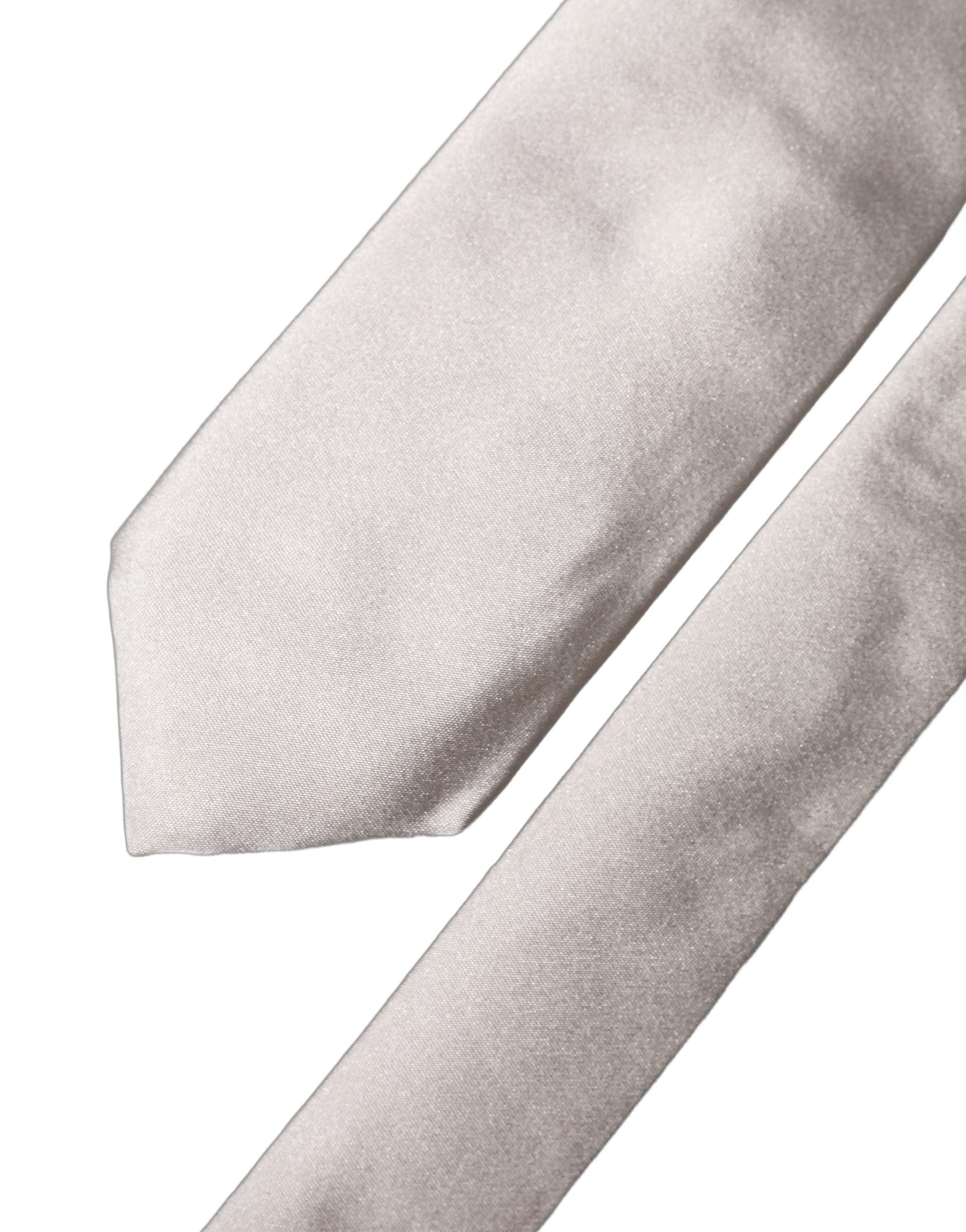 Dolce & Gabbana Light Gray Silk Satin Wide Adjustable Men Necktie Tie