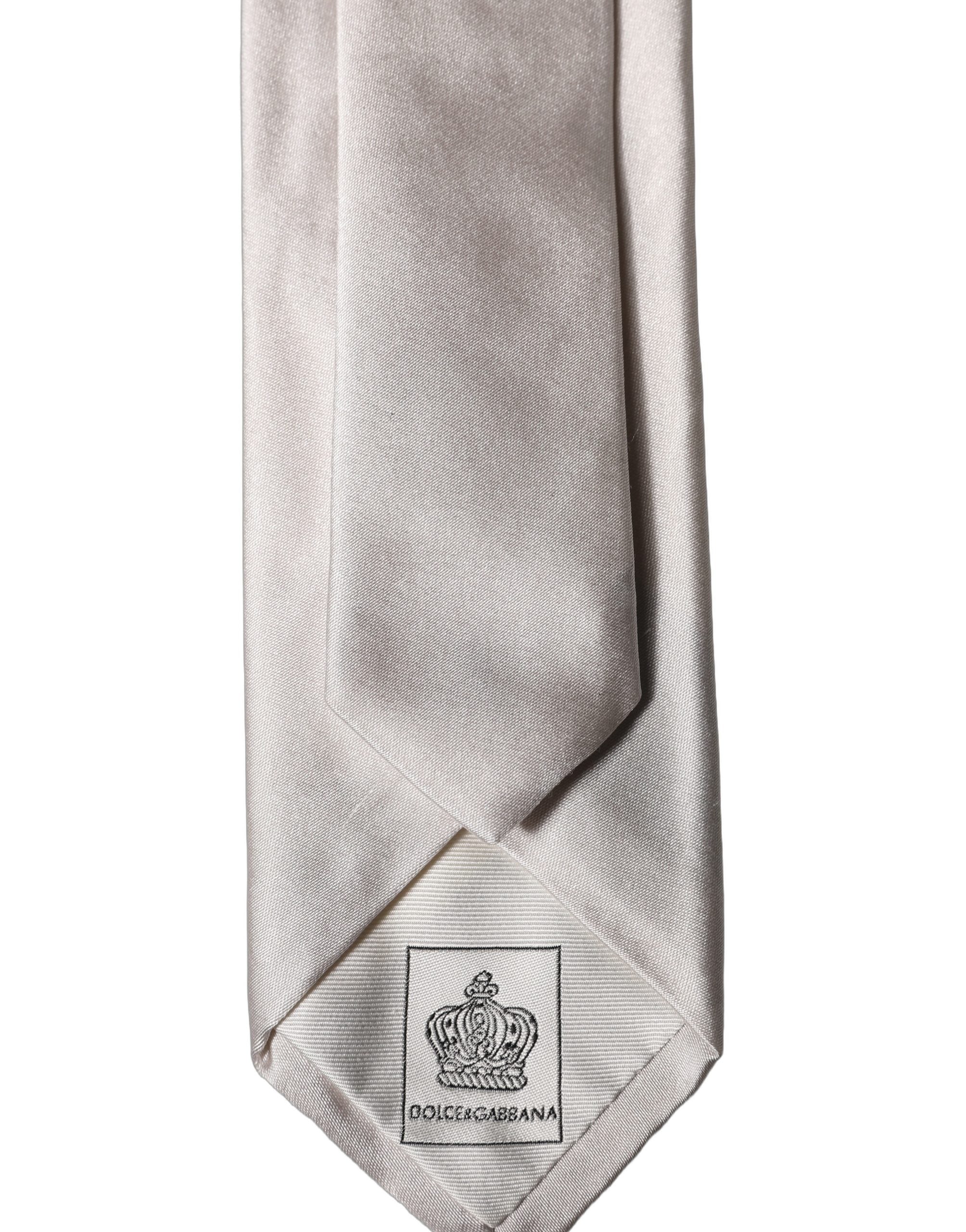 Dolce & Gabbana Light Gray Silk Satin Wide Adjustable Men Necktie Tie