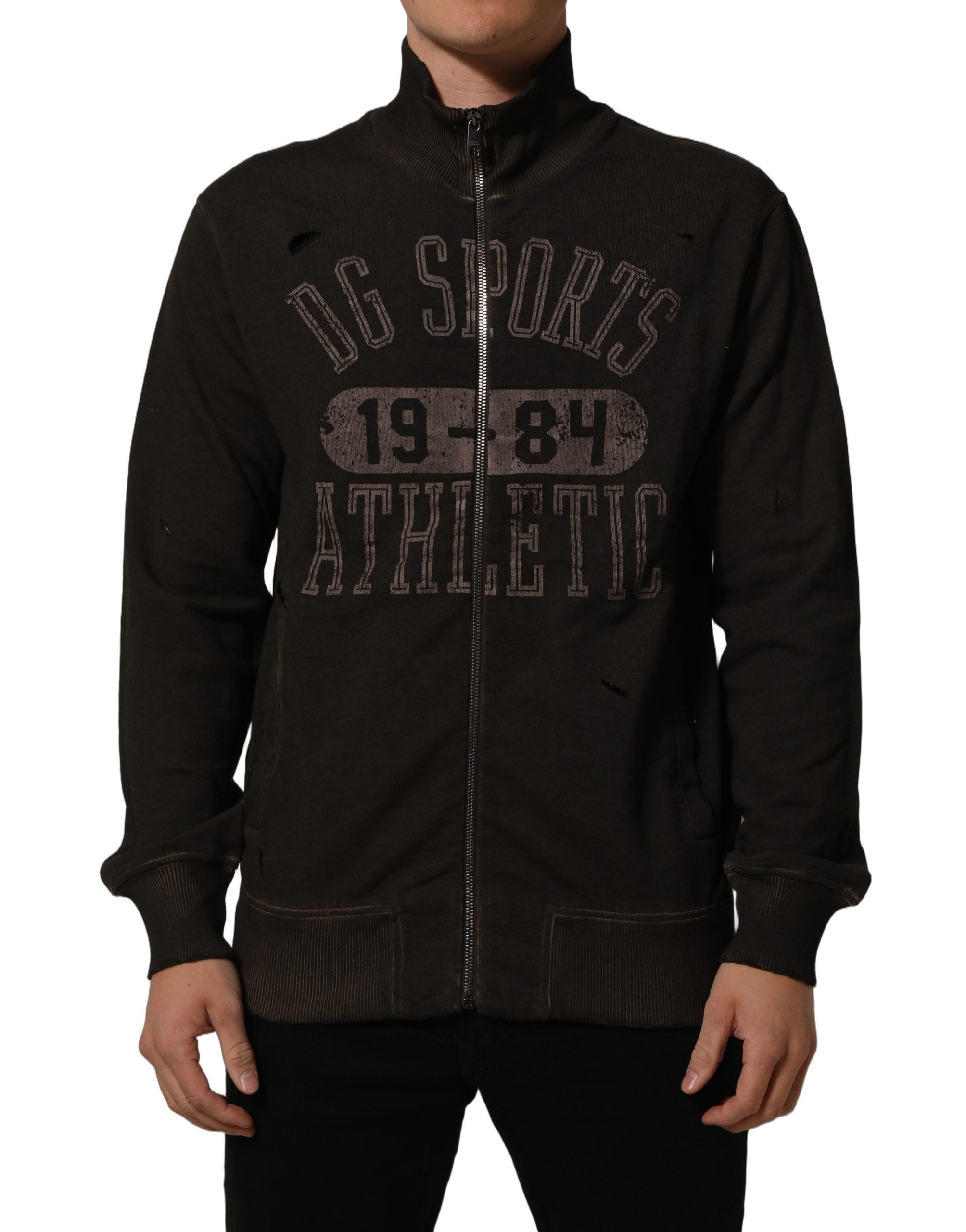 Dolce & Gabbana Brown Logo Print Full Zip Sweatshirt Sweater
