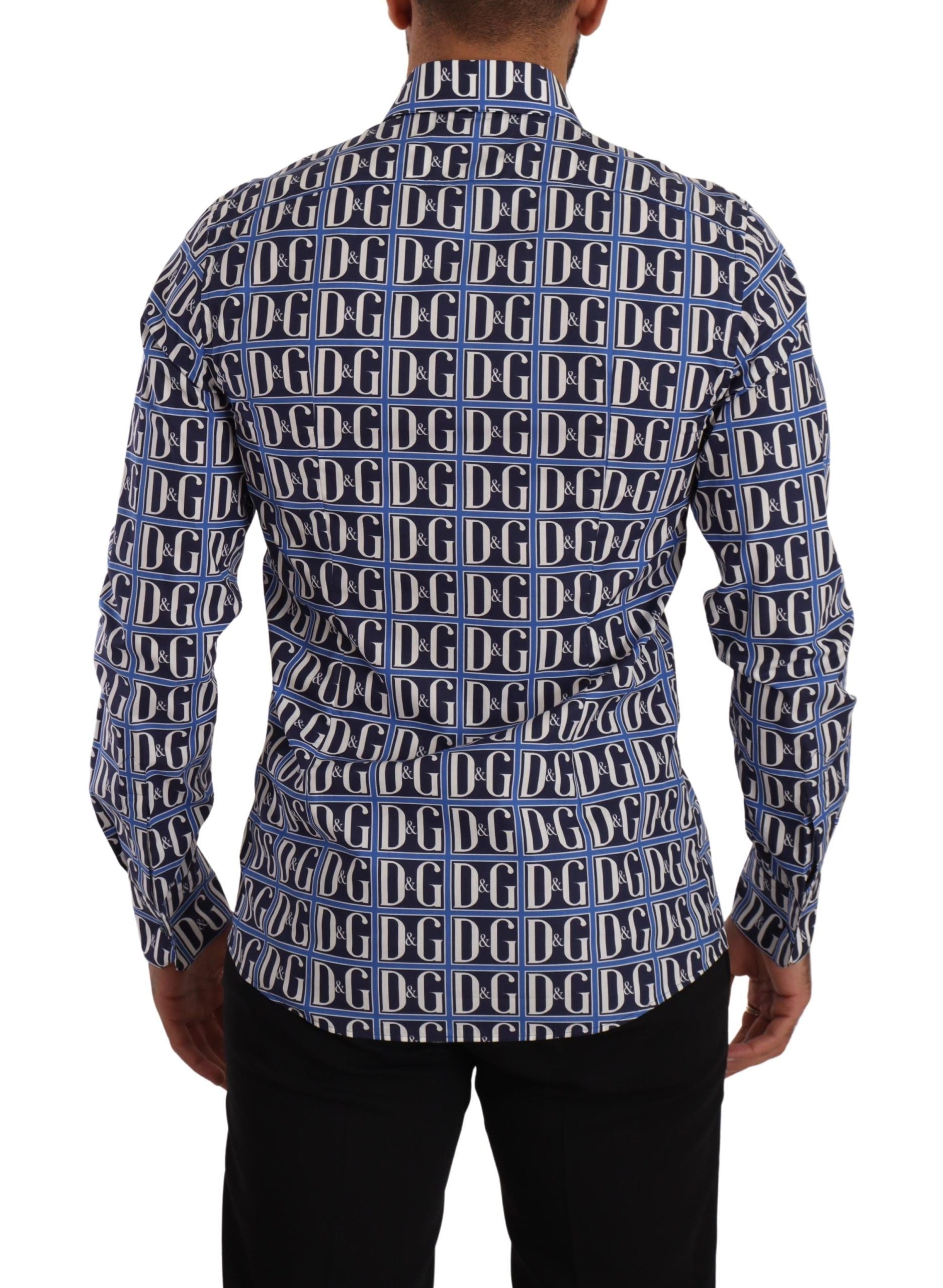 Dolce & Gabbana Blue Logo Mania Slim Fit Cotton Shirt