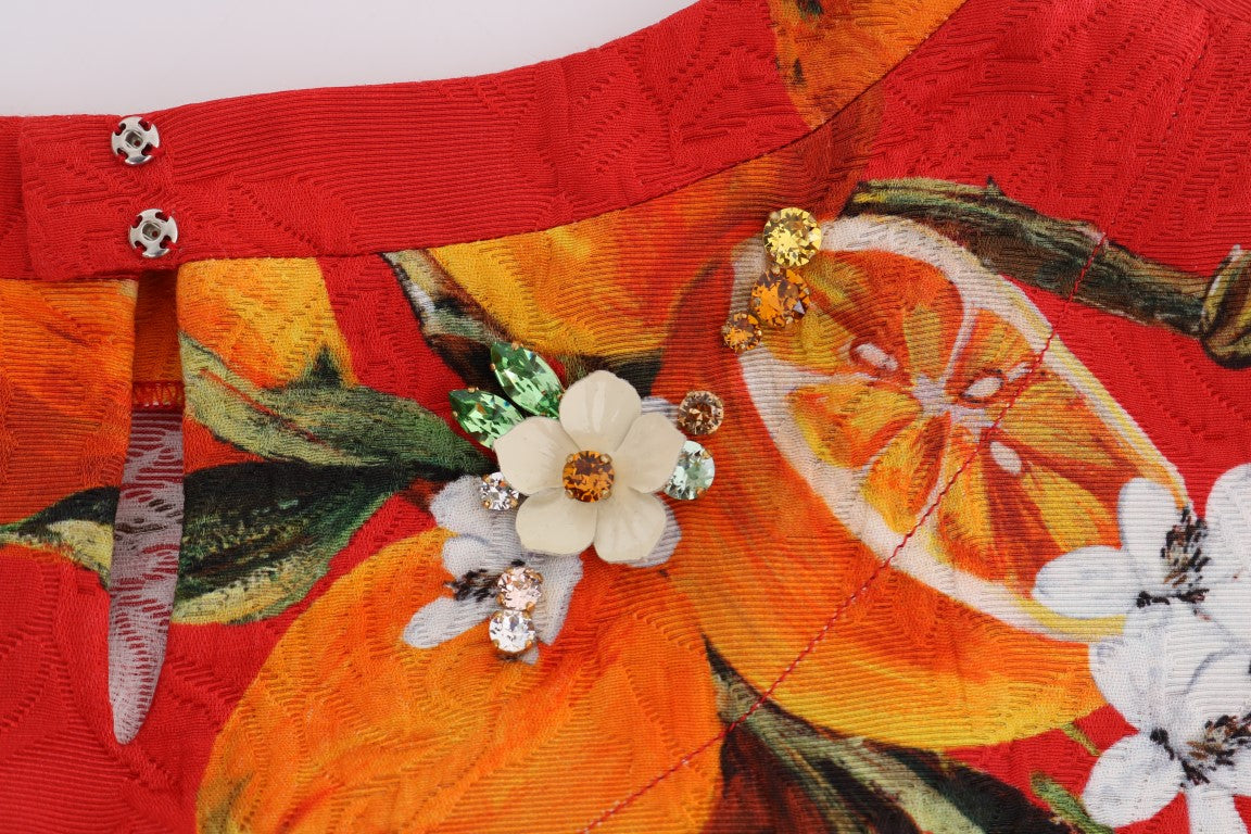 Dolce & Gabbana Orange Print Crystal-Embellished Blouse