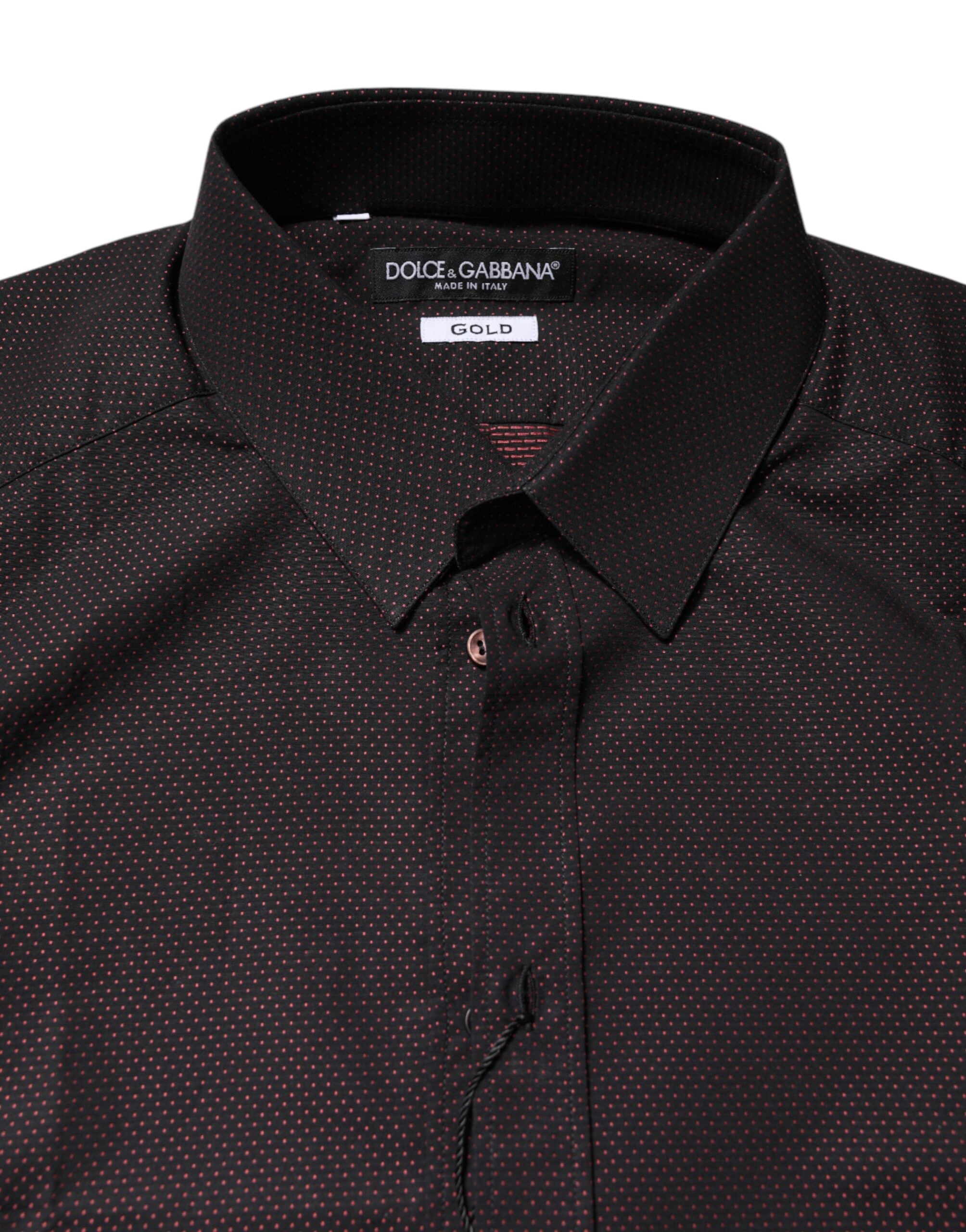 Dolce & Gabbana Maroon Jacquard Cotton GOLD Men Dress Shirt