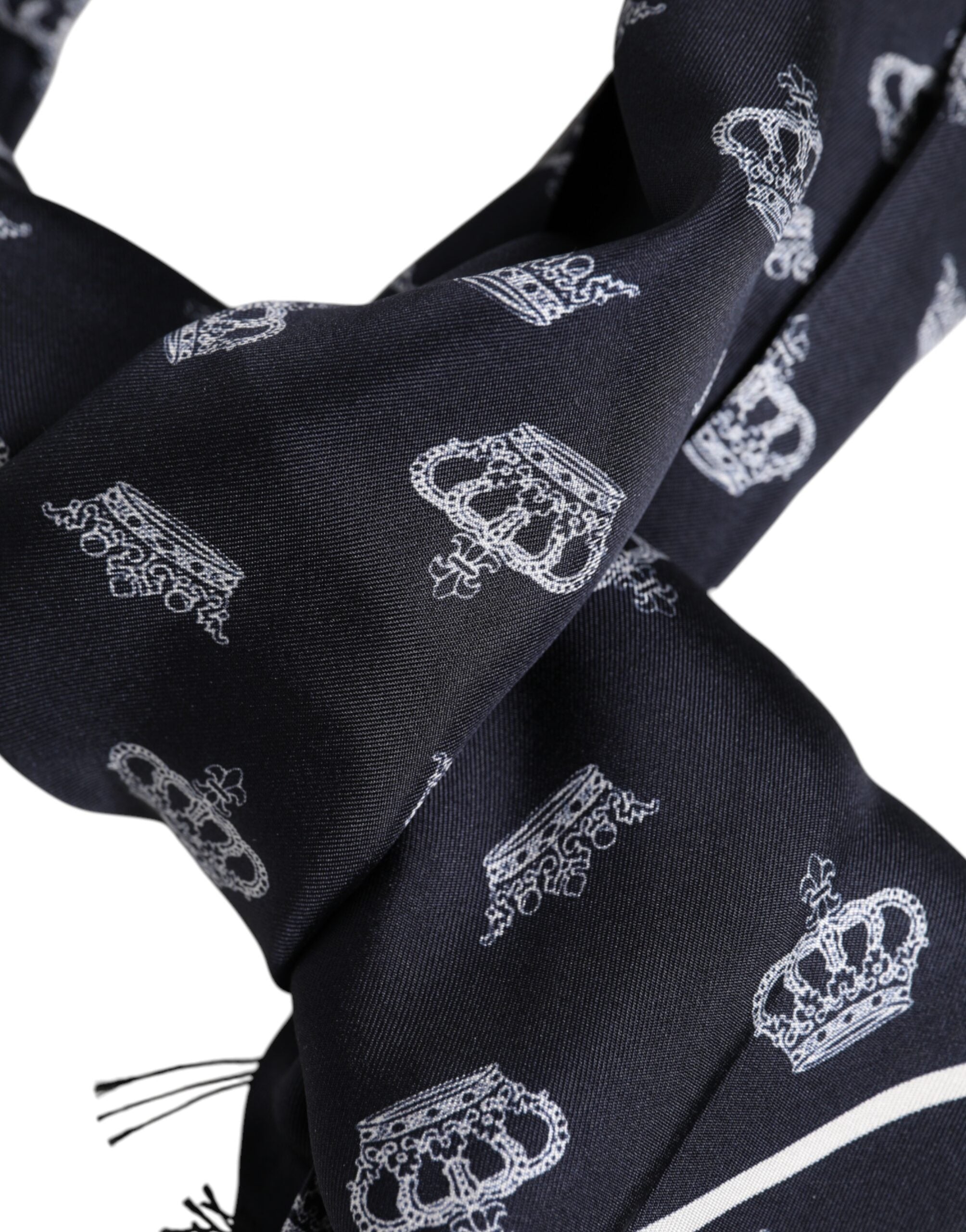 Dolce & Gabbana Black Silk Crown Fringes Men Foulard Scarf