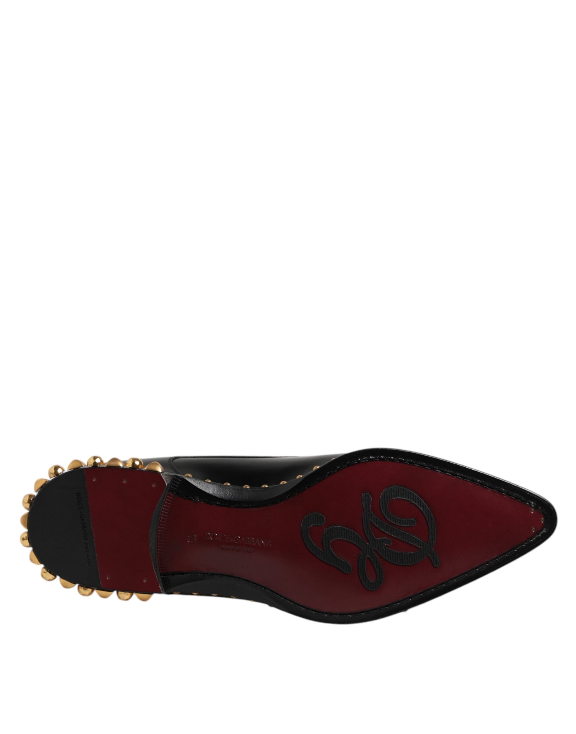 Dolce & Gabbana Black Leather Studded Derby Men Dress Shoes