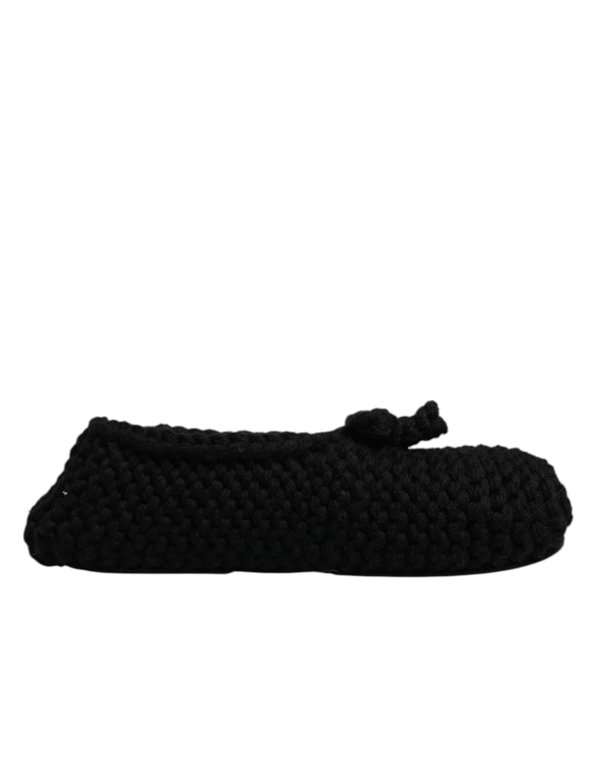 Dolce & Gabbana Black Wool Slip On Flats Ballerina Shoes