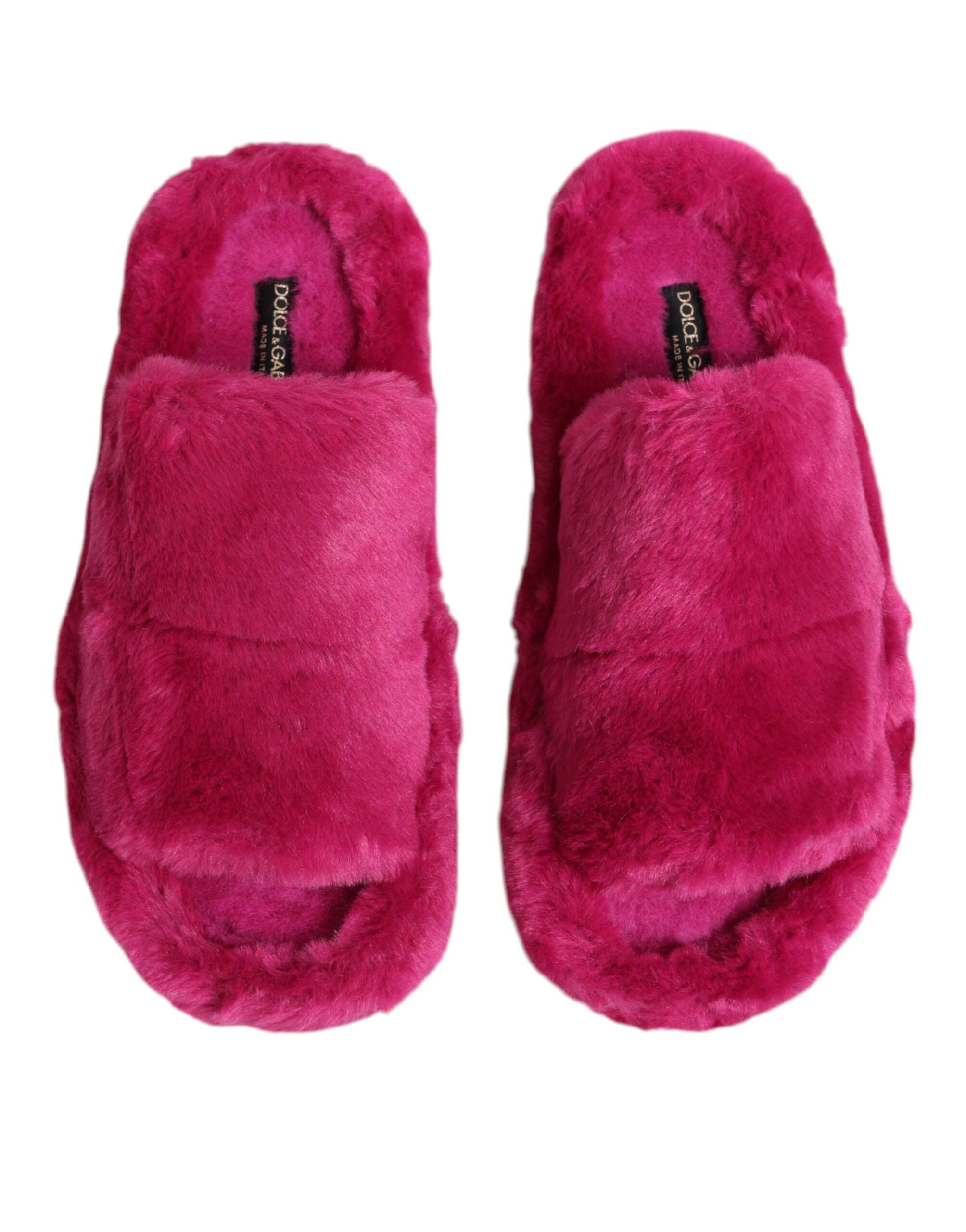 Dolce & Gabbana Pink Acrylic Faux Fur Mens Flats Sandals Shoes