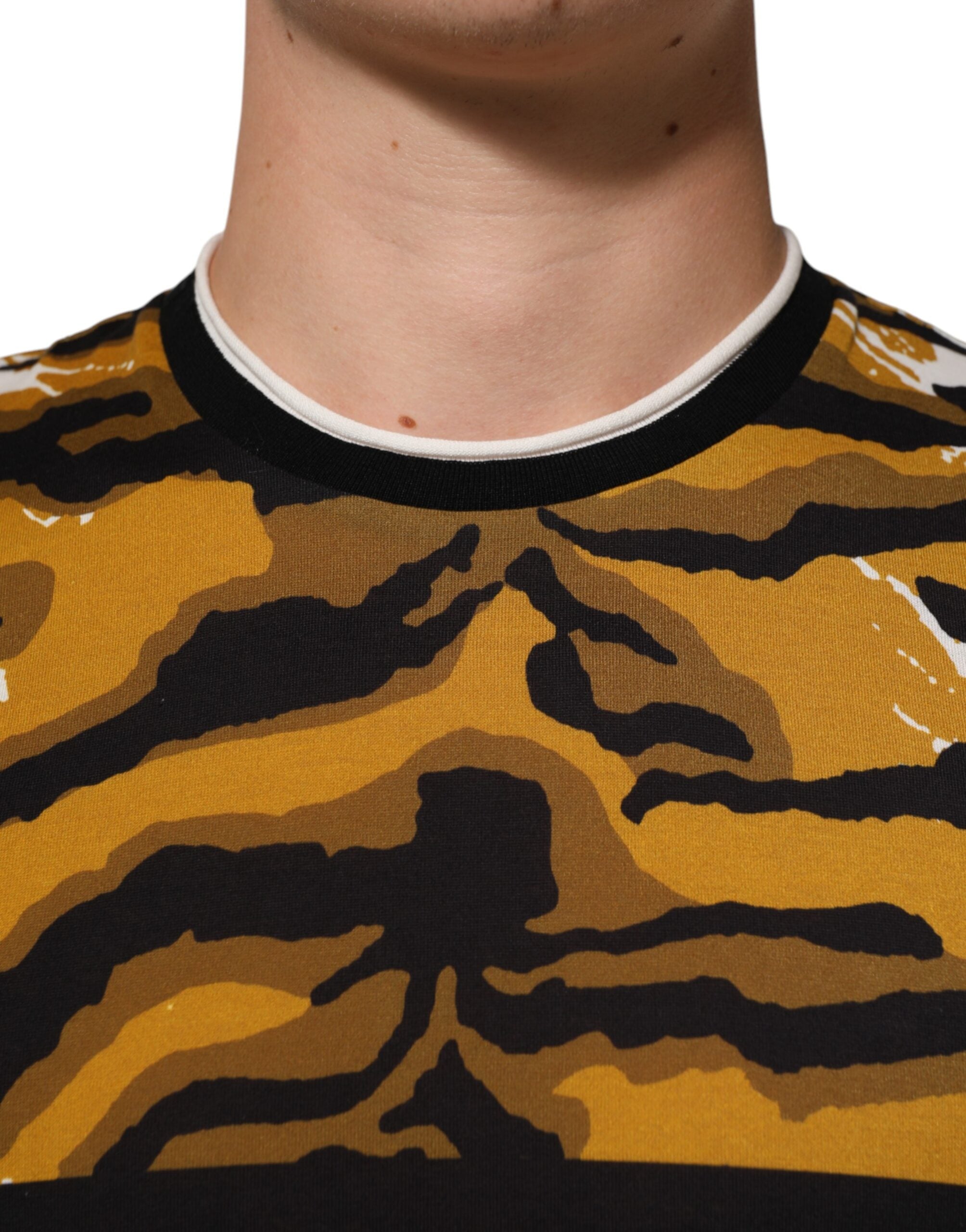 Dolce & Gabbana Multicolor Leopard Palm Leaf Men Crew Neck T-shirt