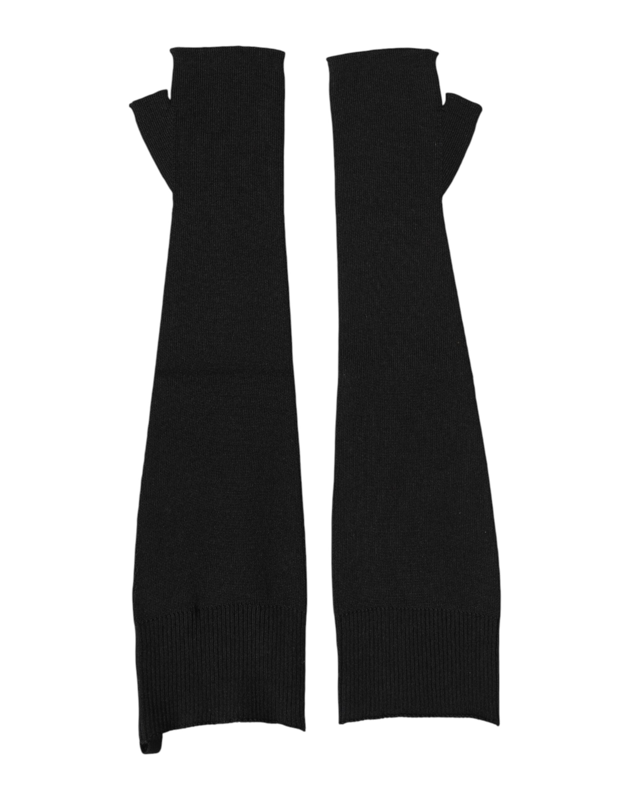 Dolce & Gabbana Black Virgin Wool Knitted Fingerless Men Gloves
