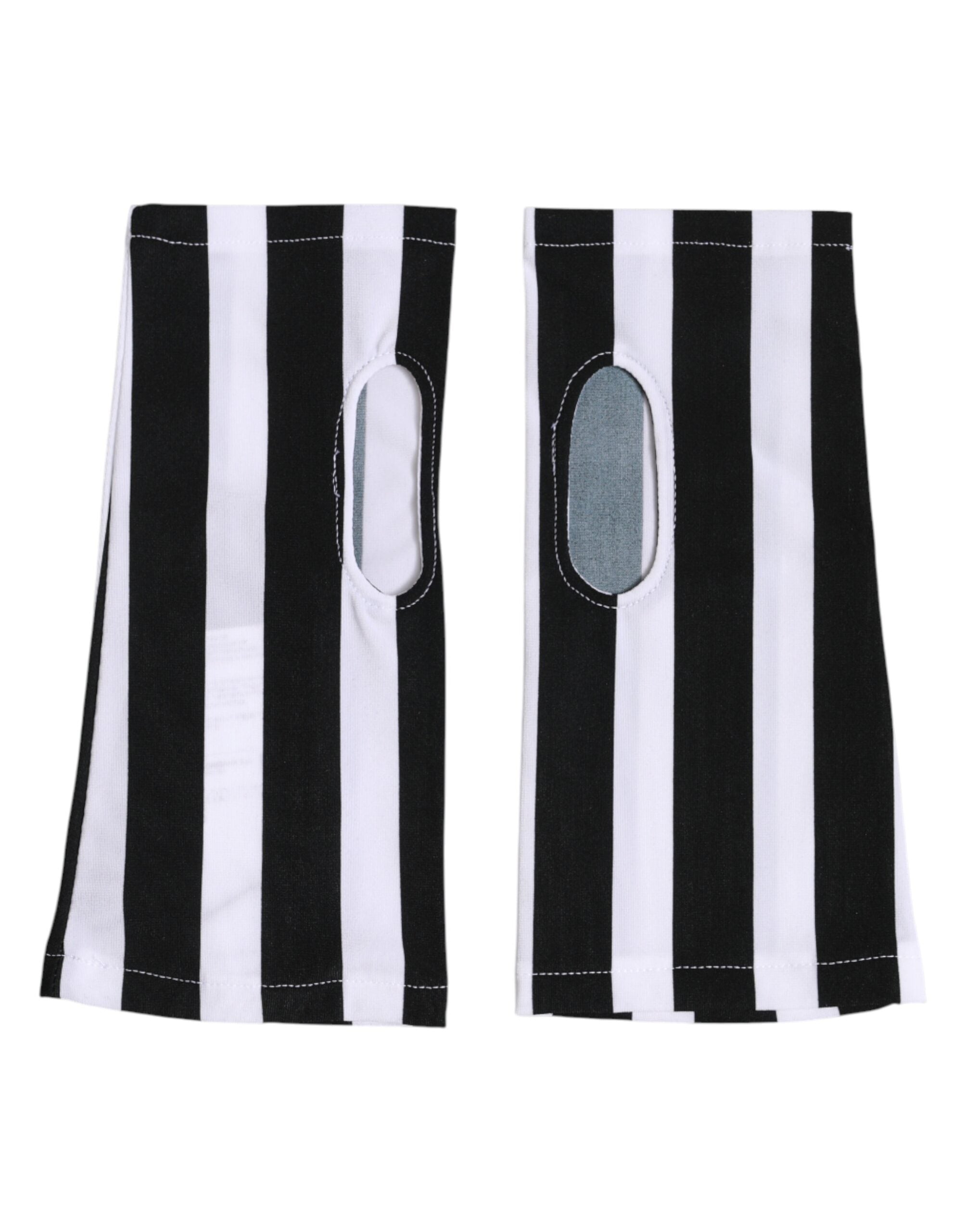 Dolce & Gabbana Black White Nylon Fingerless Wrist Length Gloves